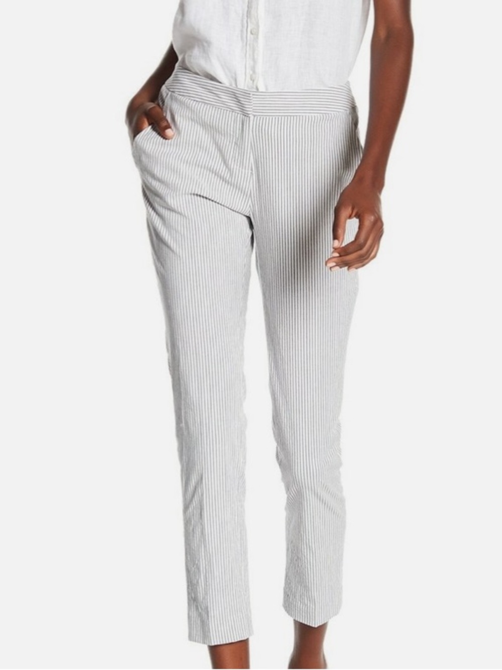 Amanda + Chelsea Striped Ankle Pants in White and Gray